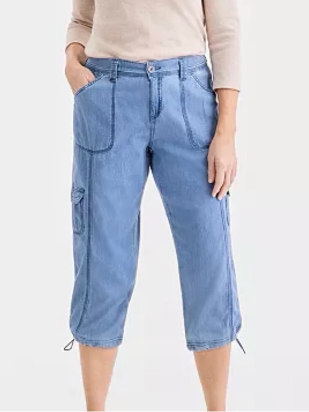 Style & Co. Light Blue Cargo Capri Pants with Drawstring Hem
